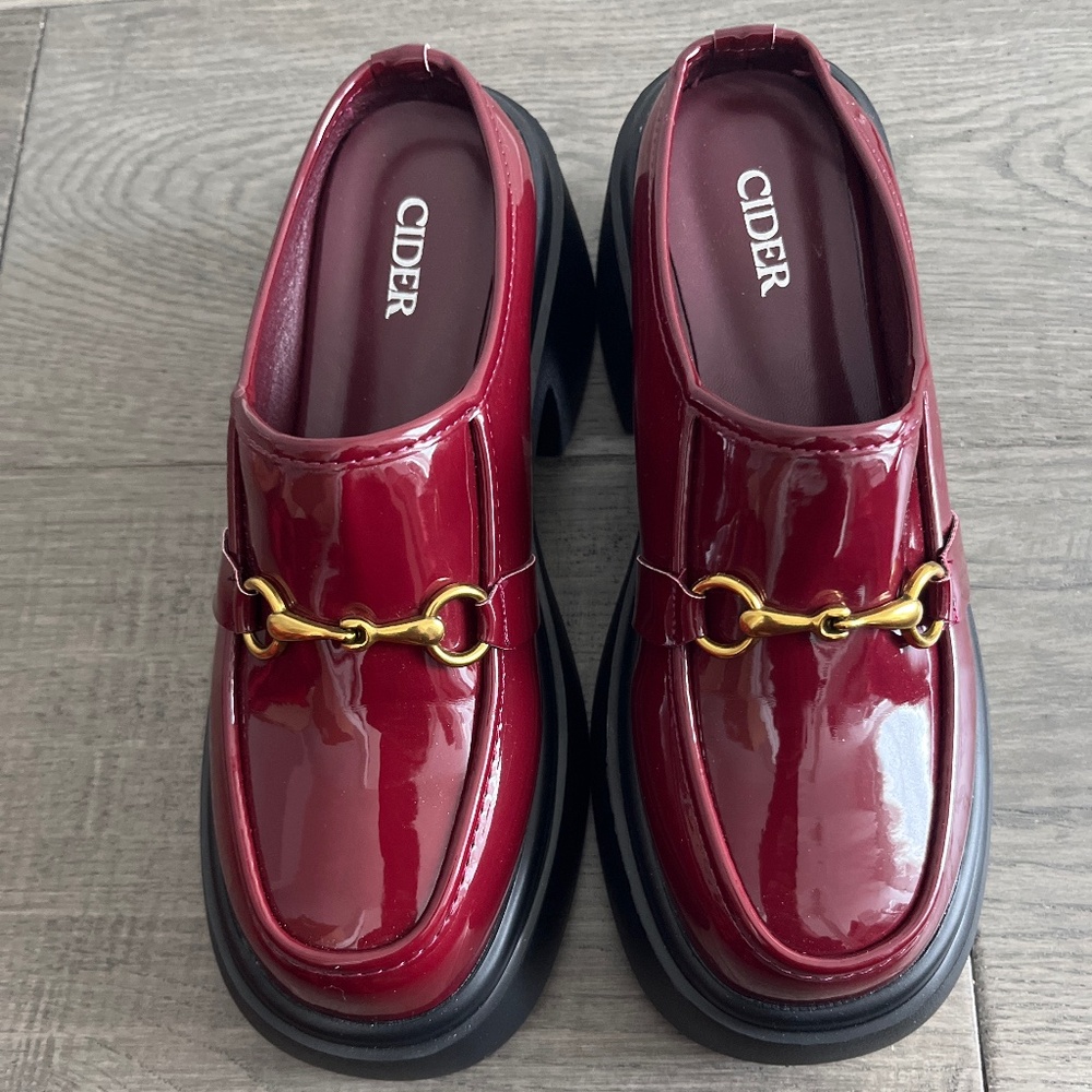 Burgundy Platform Loafer Mules Size 38